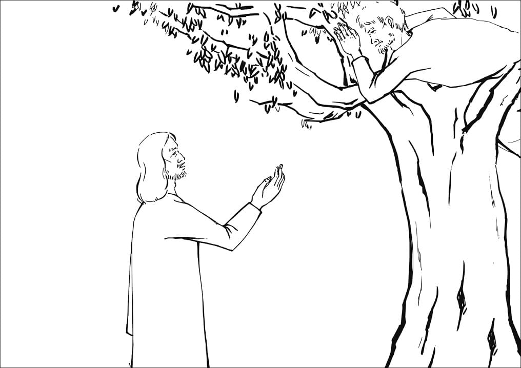 Rencontre de Jésus avec Zachée coloring page