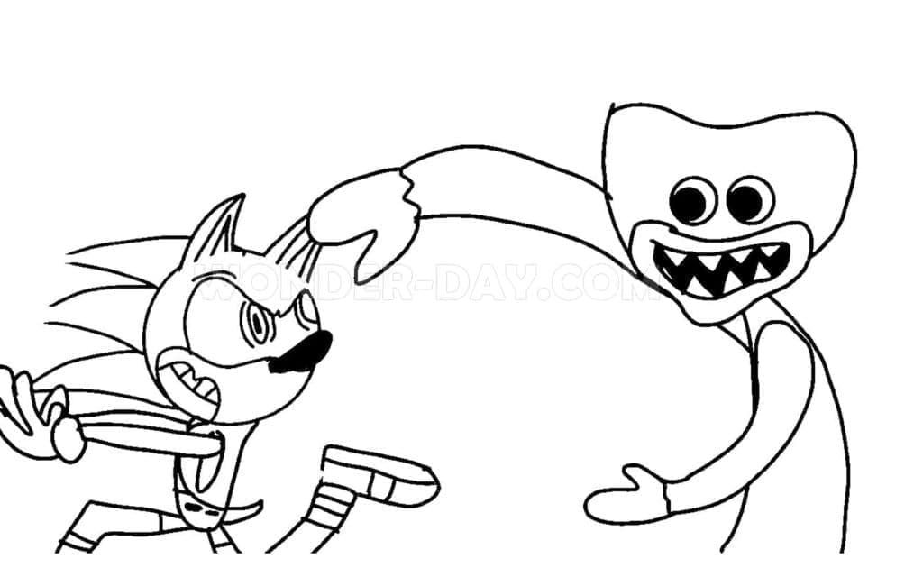 Coloriage Sonic et Huggy Wuggy