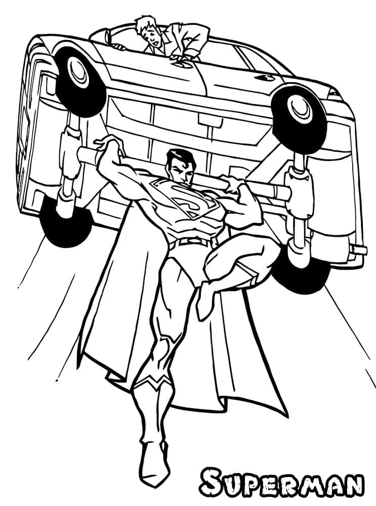 Superman Soulève une Voiture coloring page