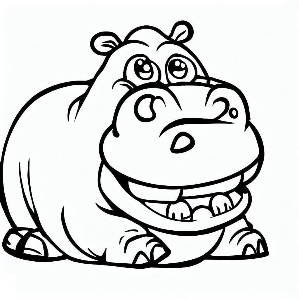 Coloriage Un Hippopotame Très Drôle