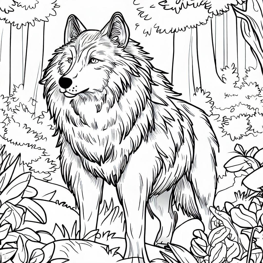 Coloriage Un Loup Dans la Forêt