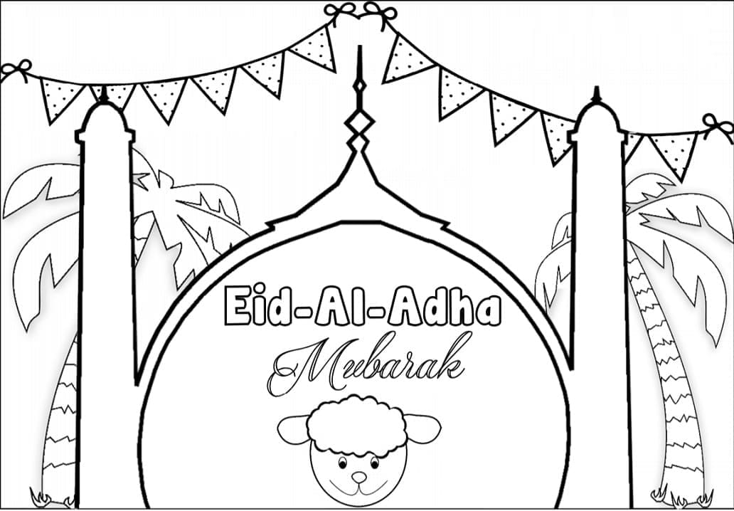 Coloriage Aïd Al Adha Moubarak Gratuit Pour les Enfants