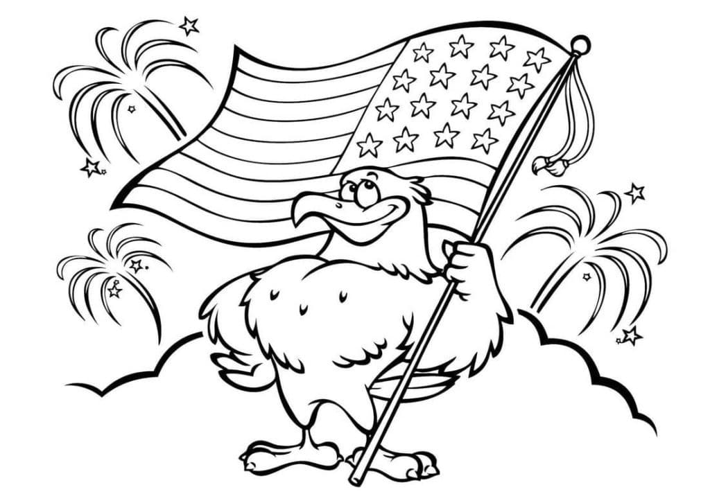 Aigle avec Drapeau des États-Unis coloring page