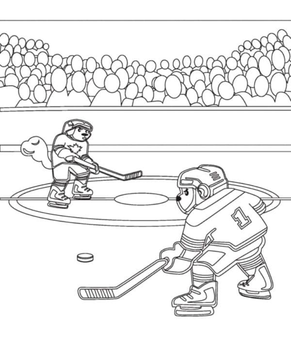 Coloriage Animaux Jouent au Hockey