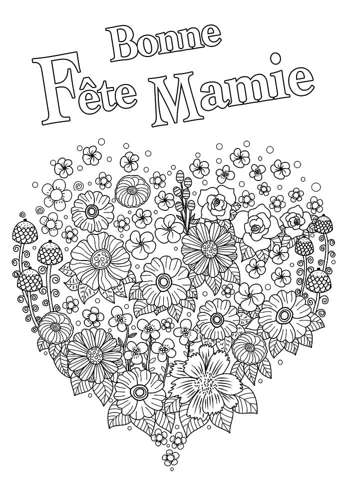 Bonne Féte Mamie avec des Fleurs coloring page