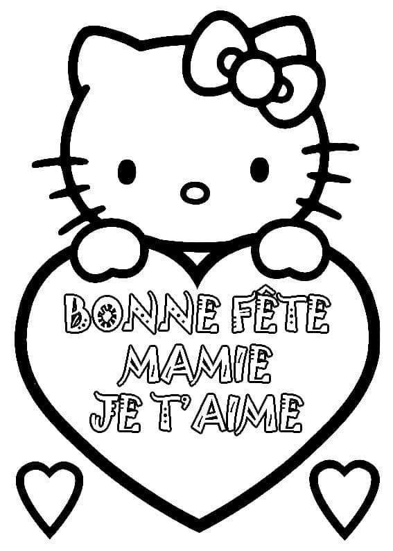Coloriage Bonne Féte Mamie avec Hello Kitty