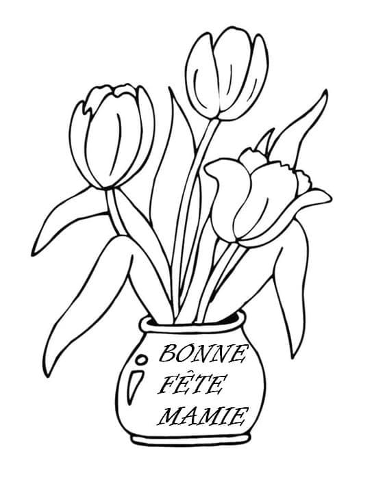 Coloriage Bonne Féte Mamie avec Pot de Fleurs