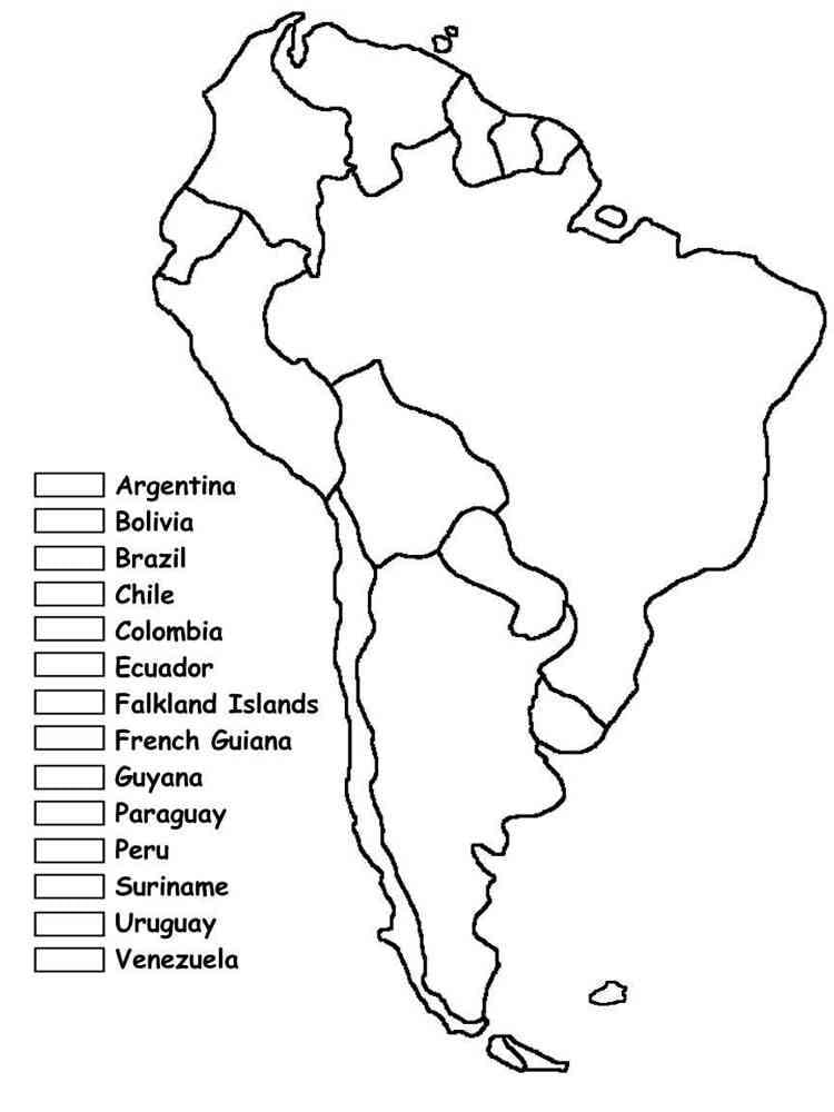 Coloriage Carte de l'Amérique du Sud