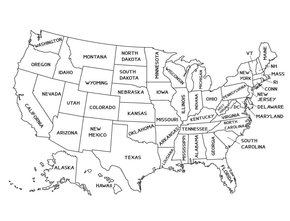 Carte des États-Unis coloring page