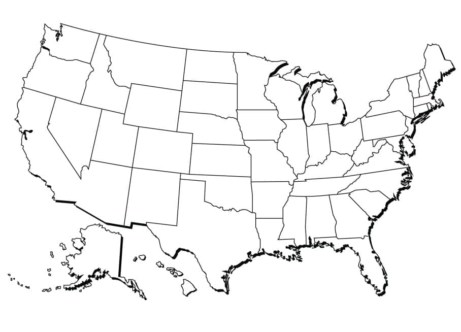 Carte des USA coloring page