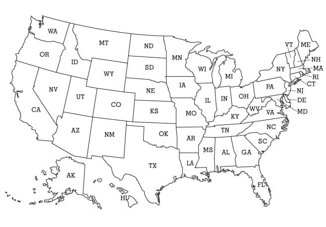 Carte États-Unis coloring page