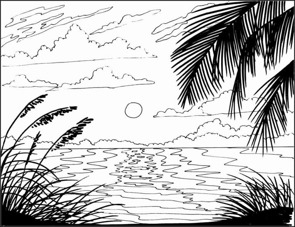 Coucher de Soleil Sur la Mer coloring page