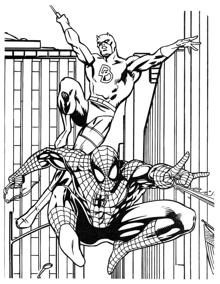 Coloriage Daredevil et Spider-Man
