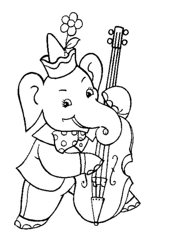Coloriage Éléphant Musicien