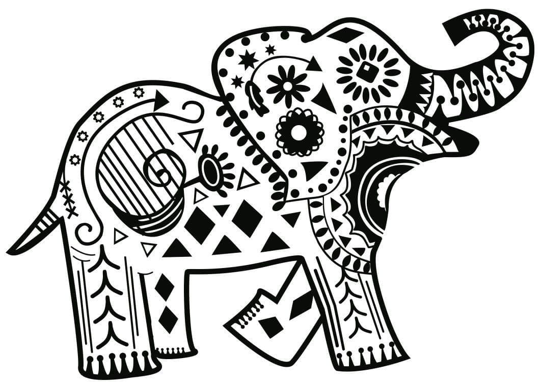 Coloriage Éléphant Zen d'Afrique