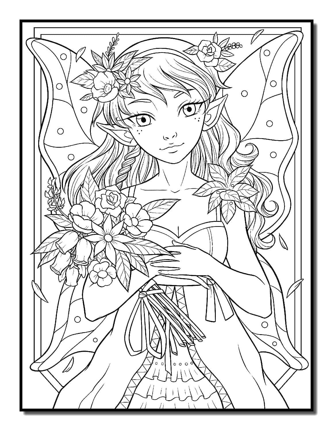 Elfe avec Fleurs coloring page