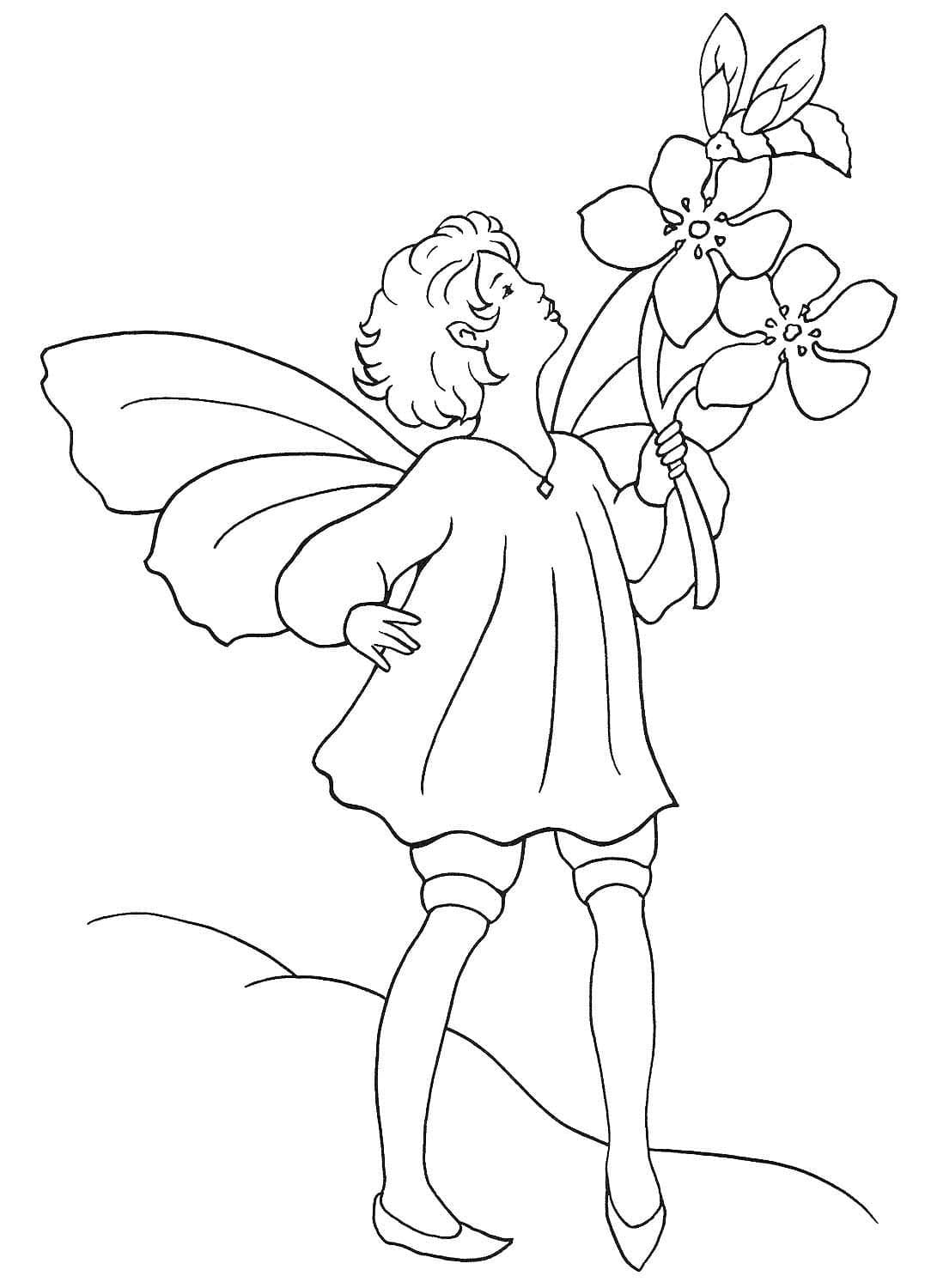 Elfe et Fleurs coloring page