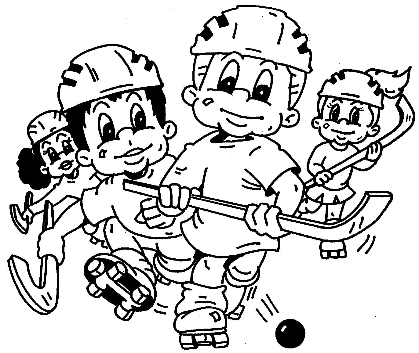Enfants Jouent au Hockey coloring page