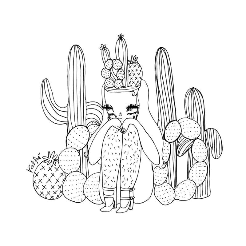 Coloriage Esthétique - Fille Cactus