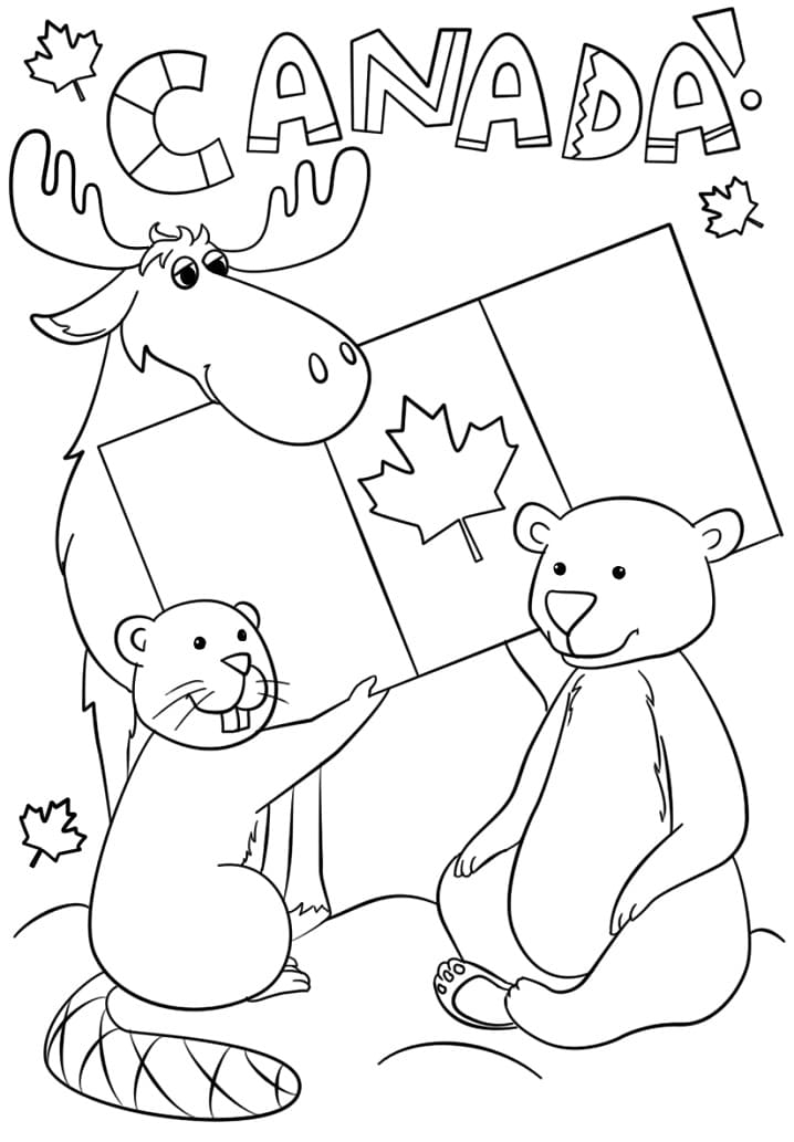 Fête du Canada avec Animaux coloring page