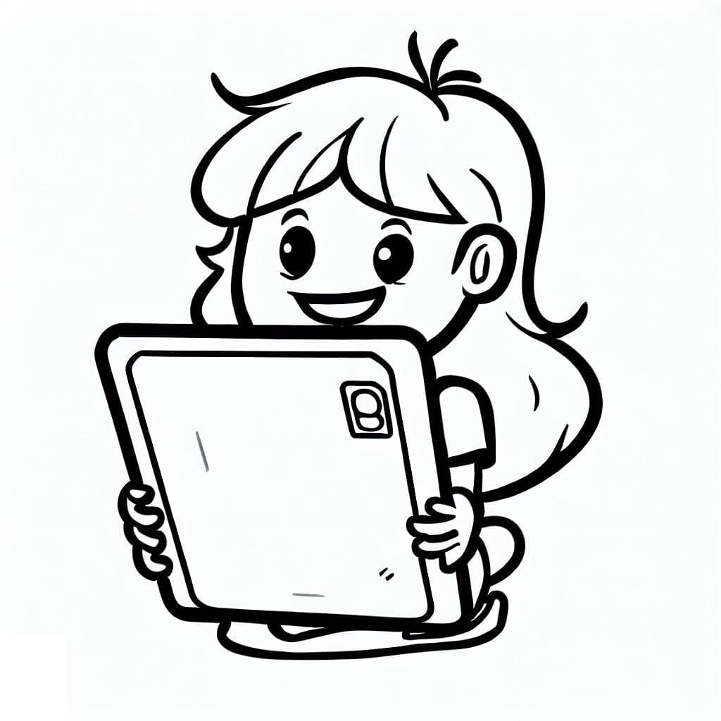 Fille avec Ipad coloring page