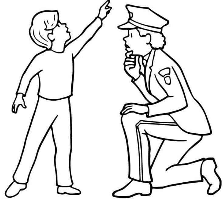 Coloriage Garçon et Officier de Police