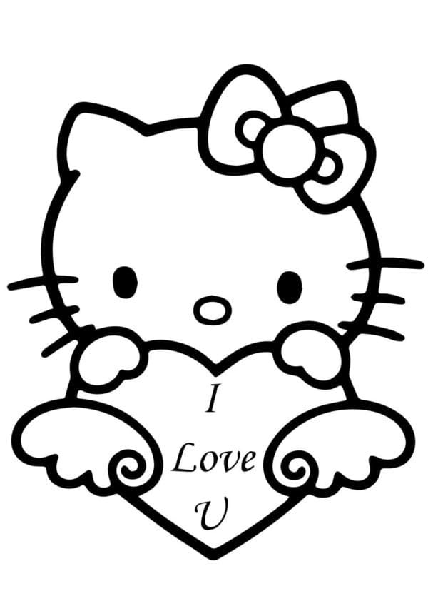 Coloriage Hello Kitty Je t'aime