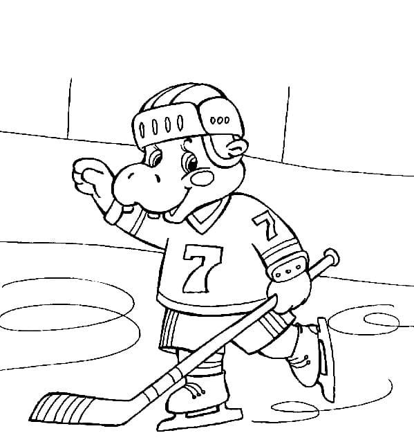 Coloriage Hippopotame Joue au Hockey