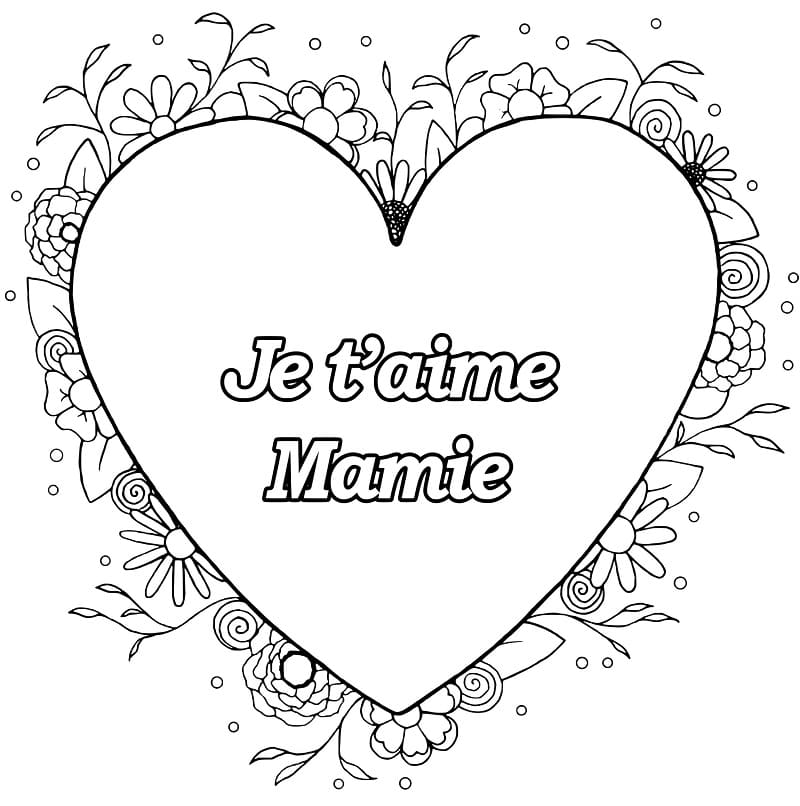 Coloriage Je t'aime Mamie Imprimable