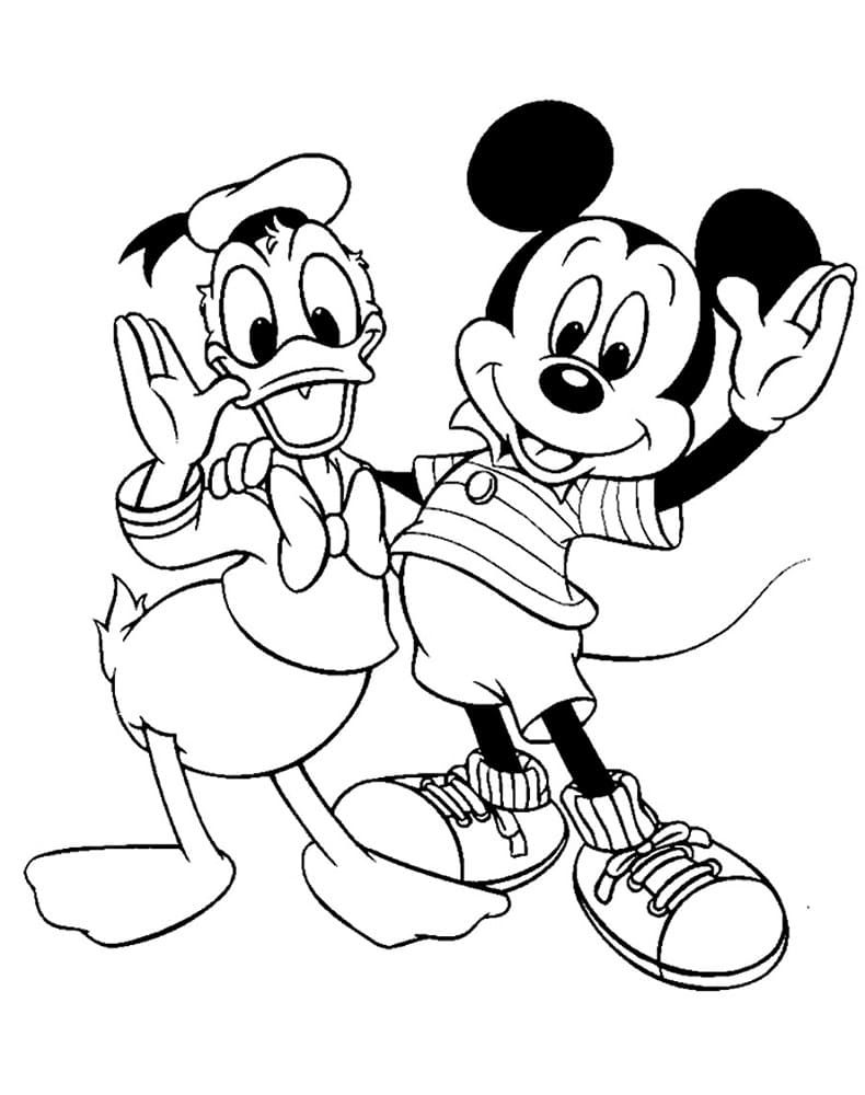 Coloriage L'amitié de Mickey et Donald