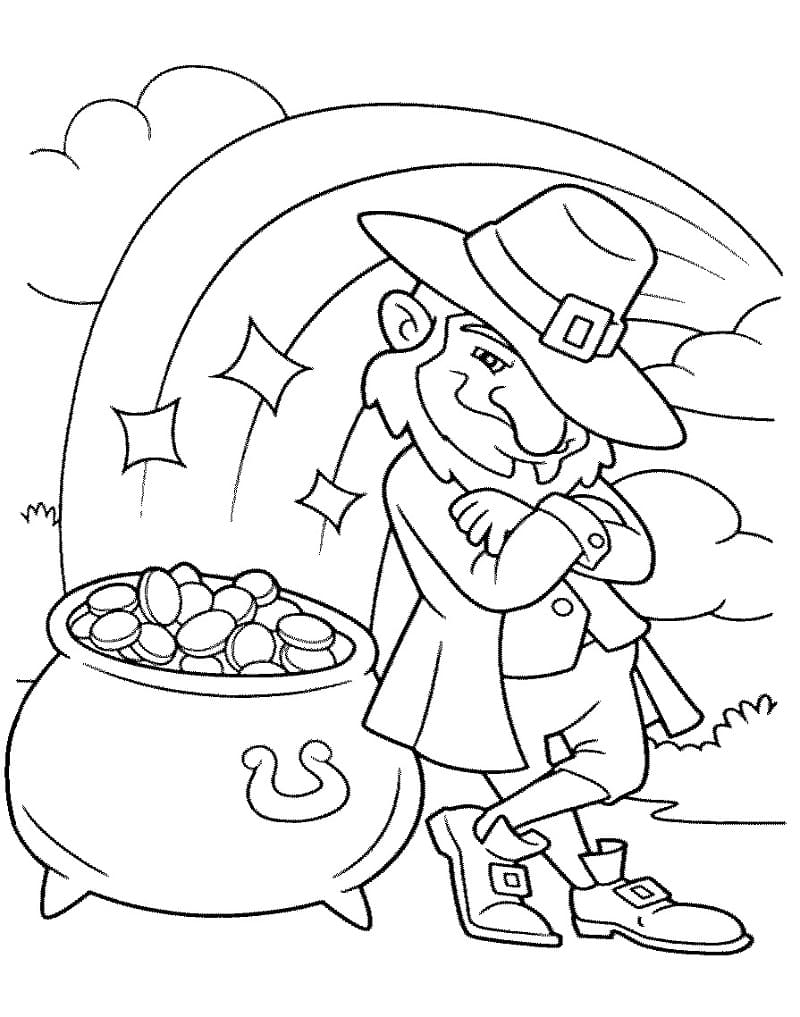 Leprechaun and Pot of Gold Saint Patricks colorijg page coloring page