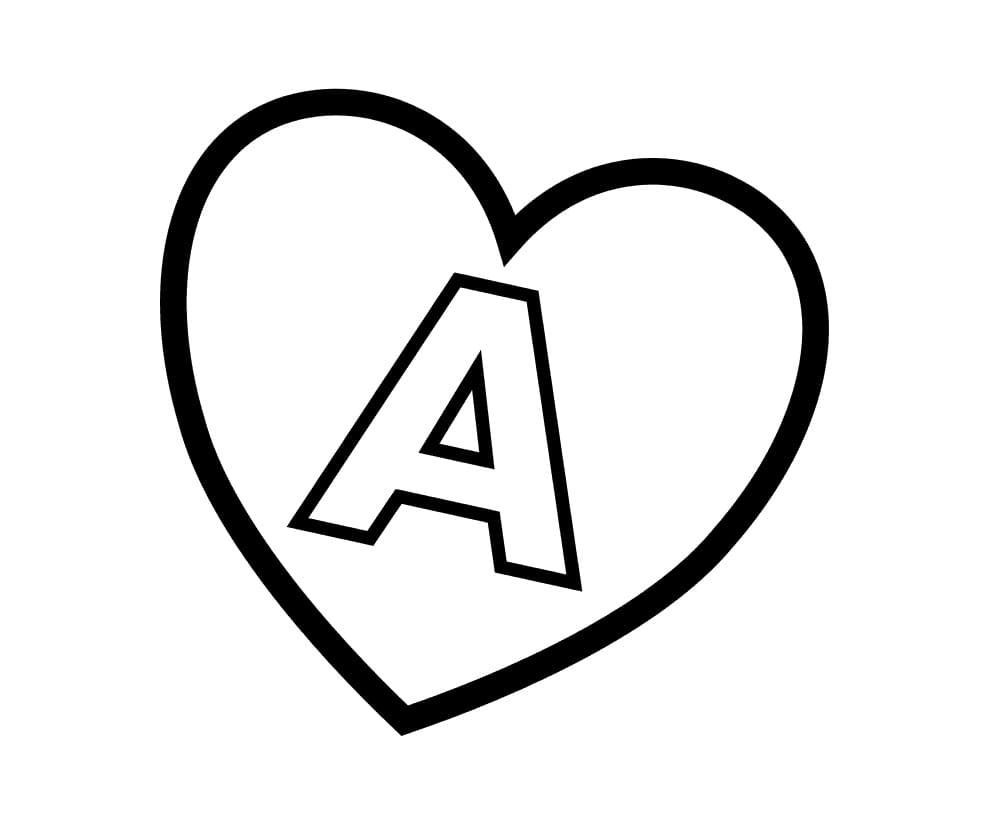 Lettre A en Coeur coloring page