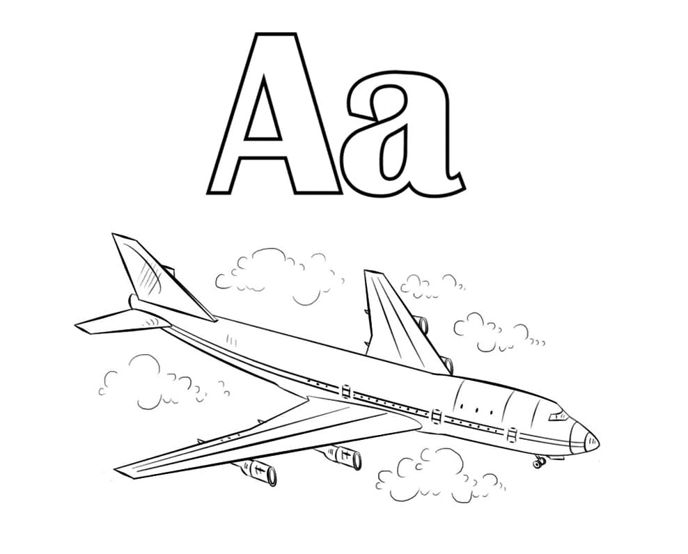 Lettre A est Pour Avion coloring page