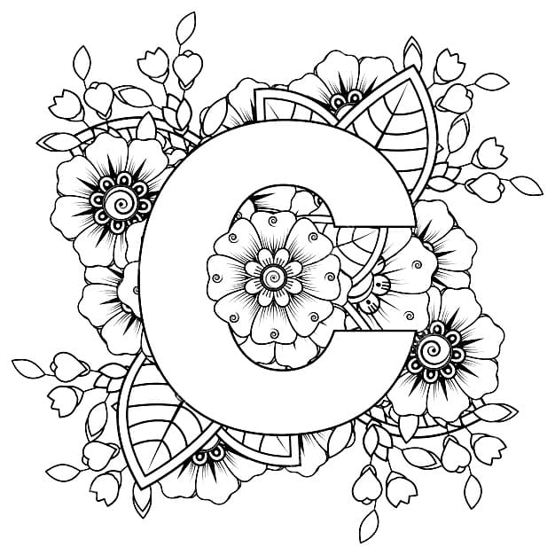 Lettre C et Fleurs coloring page
