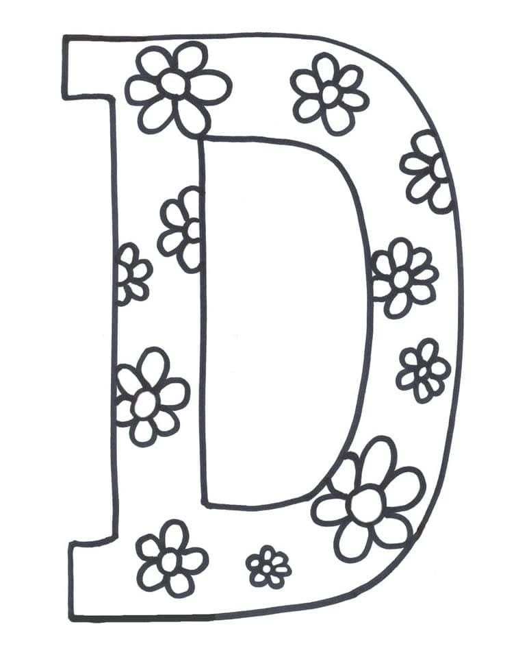 Coloriage Lettre D avec Fleurs