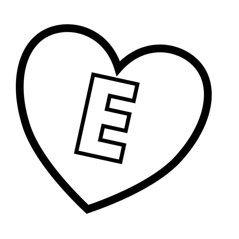 Lettre E en Coeur coloring page
