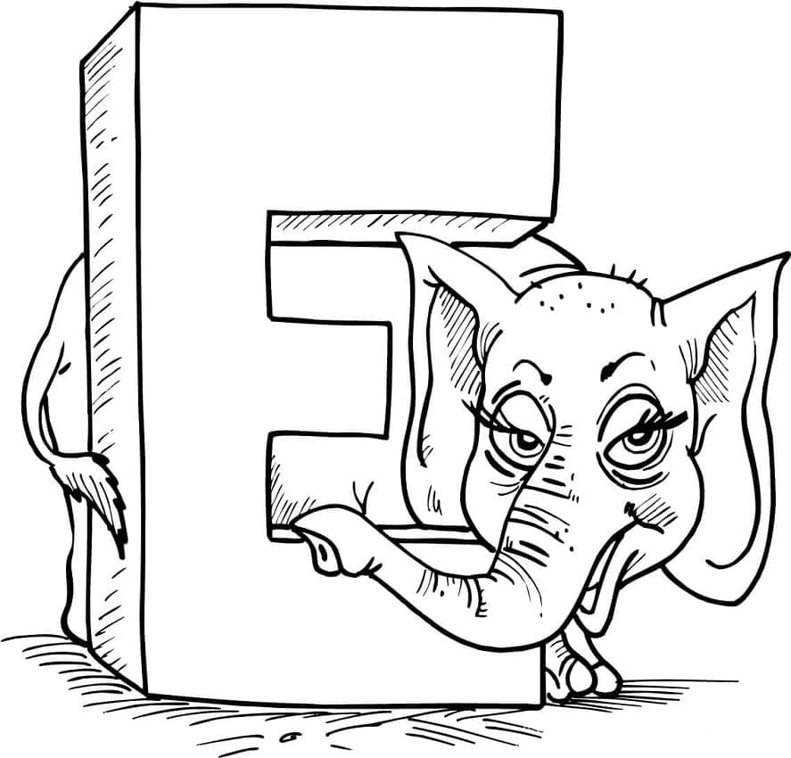 Lettre E et Éléphant coloring page