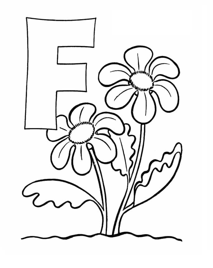 Coloriage Lettre F avec Fleurs