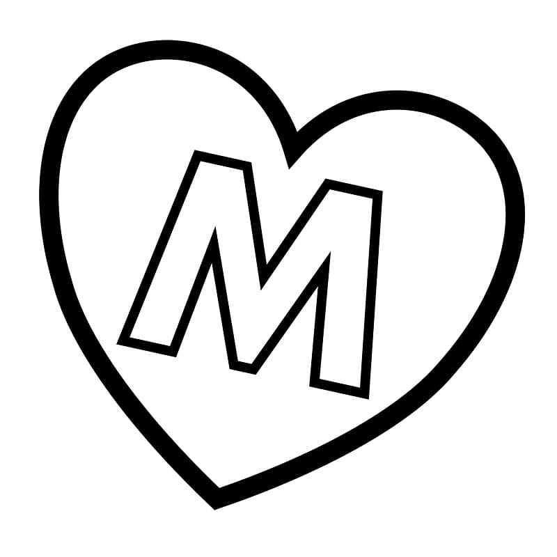 Lettre M en Coeur coloring page