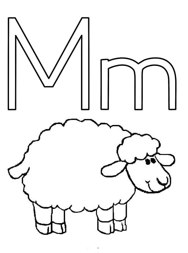 Coloriage Lettre M est Pour Mouton