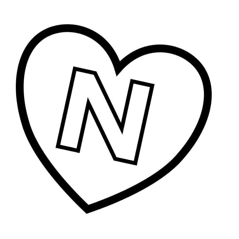 Lettre N en Coeur coloring page
