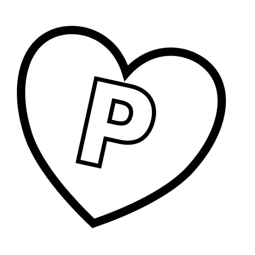 Lettre P en Coeur coloring page