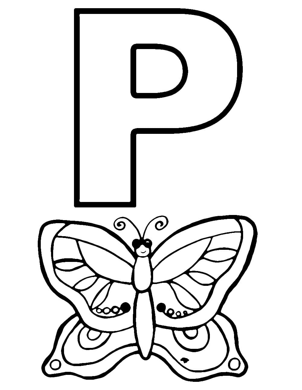 Coloriage Lettre P est Pour Papillon