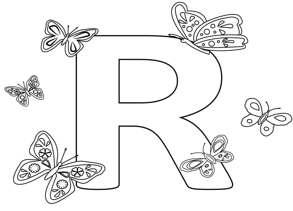 Lettre R et Papillons coloring page