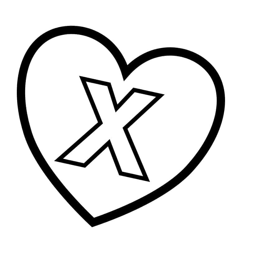 Lettre X en Coeur coloring page