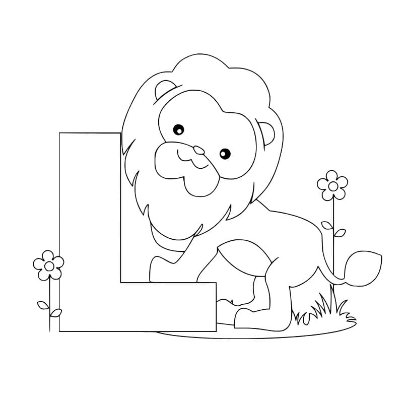 Lion et Lettre L coloring page