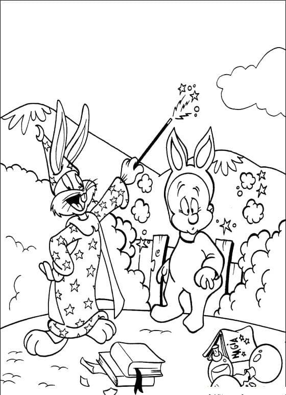 Coloriage Looney Tunes Bugs Bunny et Elmer Fudd