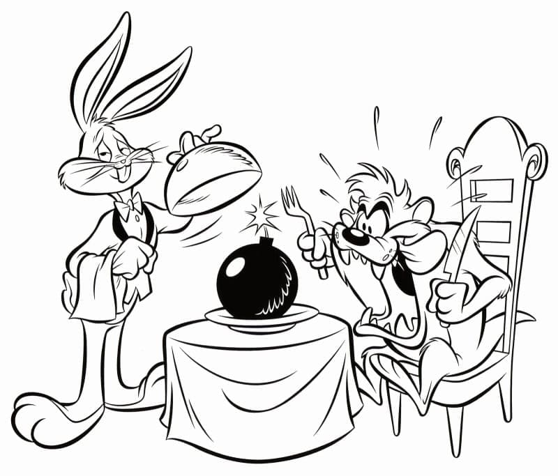 Coloriage Looney Tunes Bugs Bunny et Taz