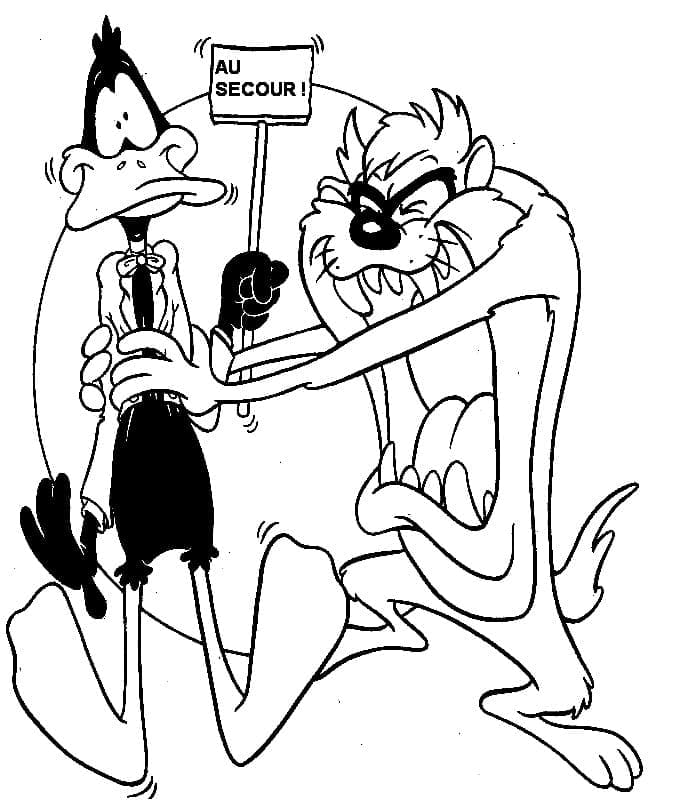 Coloriage Looney Tunes Daffy Duck et Taz