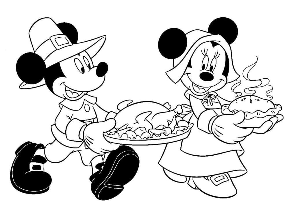 Coloriage Mickey et Minnie en Action de Grâces